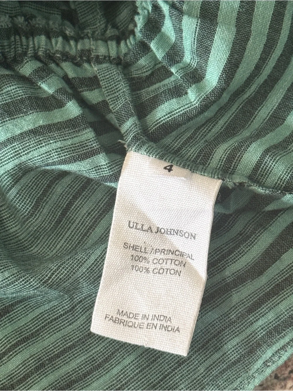 Ulla Johnson Ophelia Gathered Striped Cotton Peplum Blouse Teal Green - Size 4